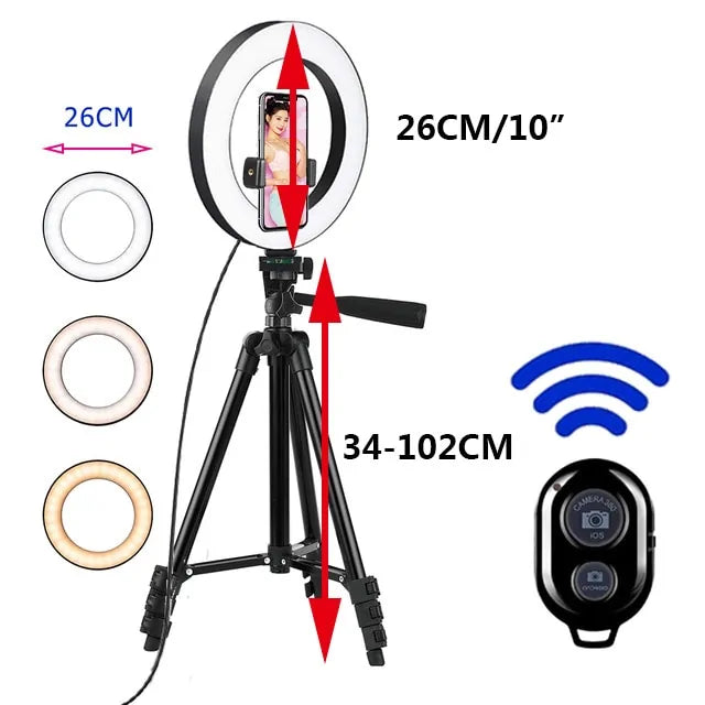 LED Selfie Ring Light Lamp Tripod Holder